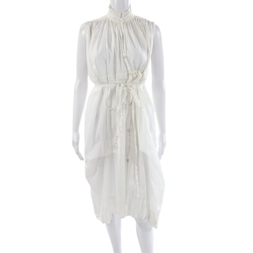 Malia Mills Women Shirt Dress White Cotton Sleeveless High Neck Midi Size 2